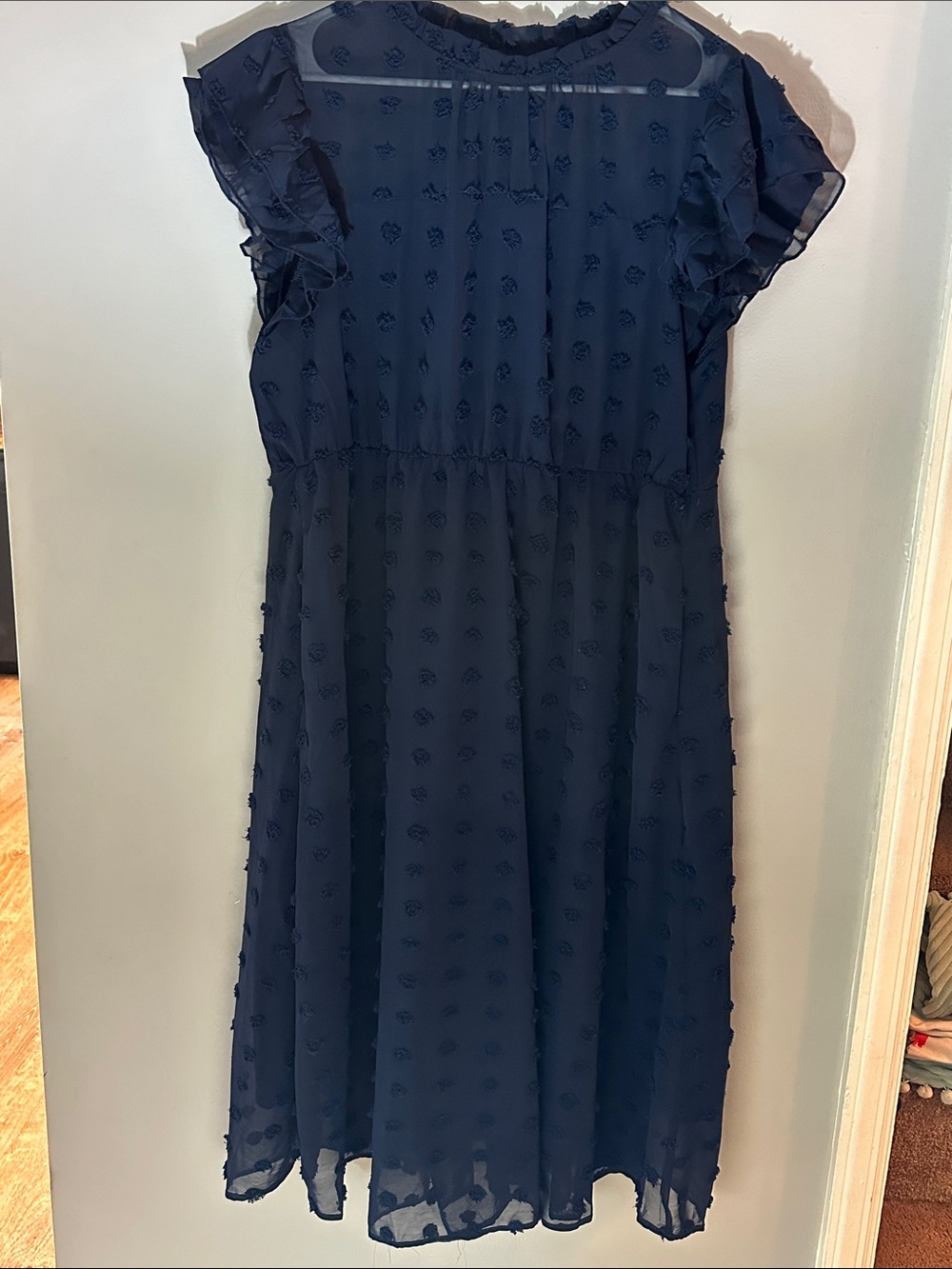Navy Blue Girls' Ruffle Sleeve Dress